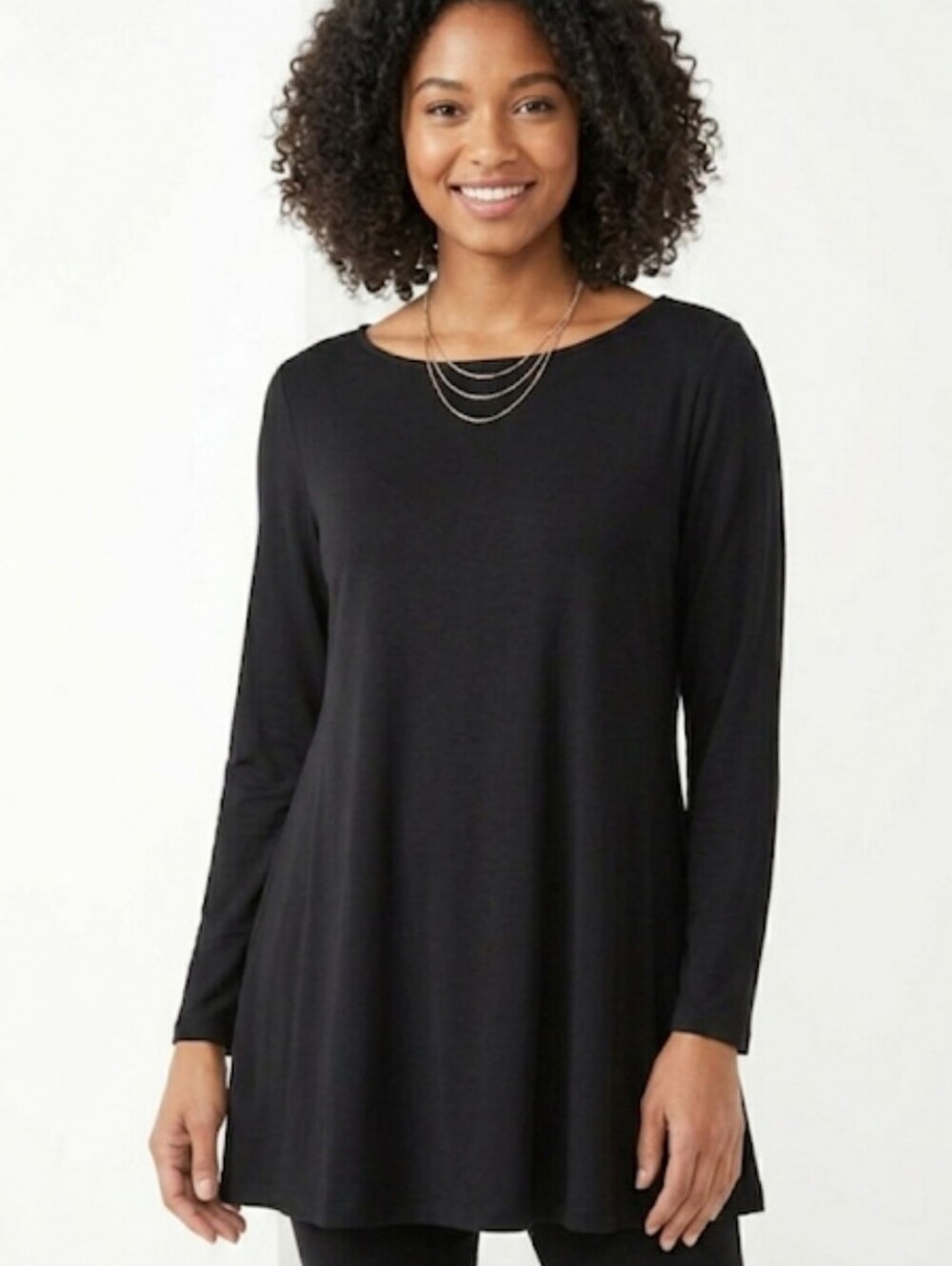 Soft Surroundings Tunic Top Size L Black Modal Long Sleeve Made in Peru